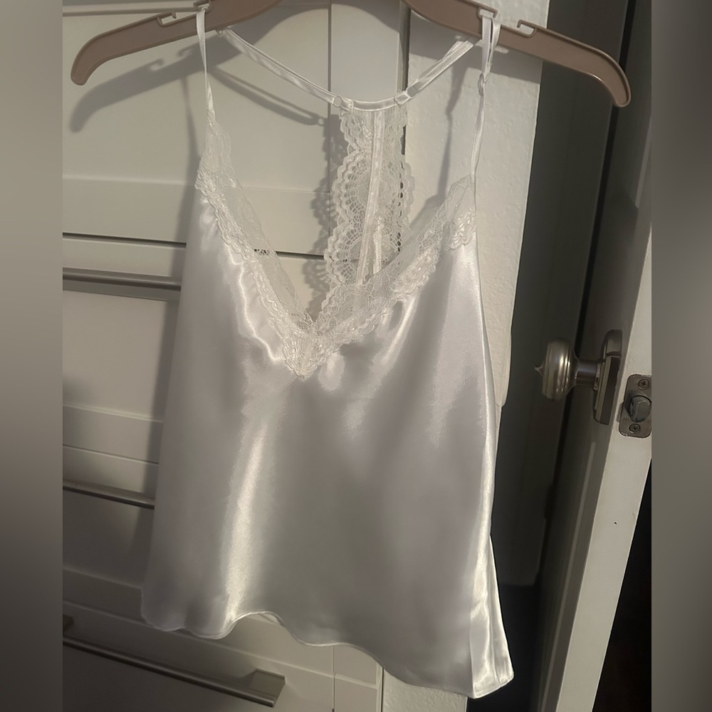 Satin Lace-Trim Cami Set in Ivory